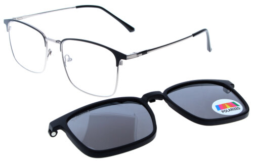 Silberne Komplettbrille MILOU wahlweise mit Sonnen-Clip und individueller Sehstärke