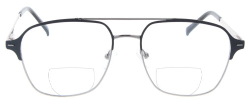 Graue Bifokalbrille ELLIOT inklusive Sonnenclip, Federscharnier und individueller Sehstärke