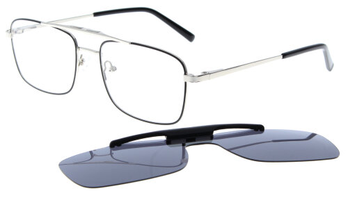 Silberne Komplettbrille LESLEY mit schwenkbarem Sonnenclip und individueller Sehstärke