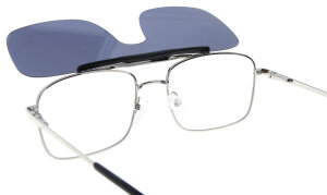 Silberne Bifokalbrille LESLEY mit schwenkbarem Sonnenclip und individueller Sehstärke