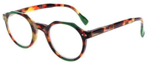 Retro Fertiglesebrille RAVENNA aus Kunststoff in Havanna mit Grün inkl. Federscharnier und passendem Etui