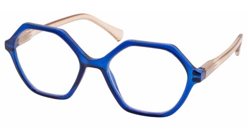 Ausgefallene Fertiglesebrille STELLA in Blau-Beige mit Federscharnier