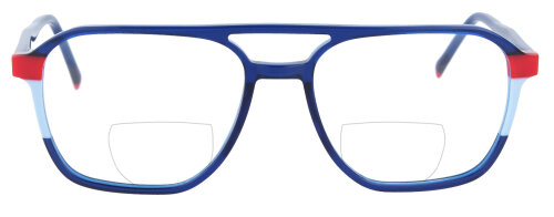 Dunkelblaue Acetat - Bifokalbrille Rossana mit auffälligem Doppelsteg und individueller Sehstärke