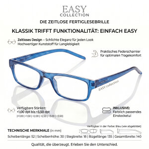 Klassische Fertiglesebrille EASY collection aus Kunststoff mit Federscharnier in Blau