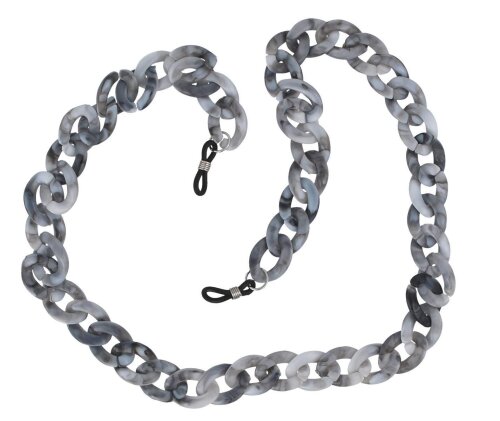 Moderne, große Brillenkette aus Acryl mit Gummischlaufe und Stopper in der Farbe Grau - Havanna