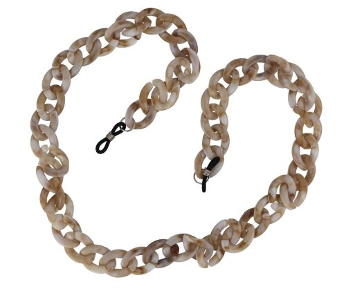 Moderne, große Brillenkette aus Acryl mit Gummischlaufe und Stopper in der Farbe Beige - Havanna