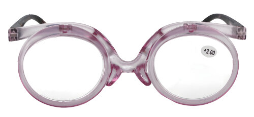 Schminkbrille / Schminkhilfe aus Kunststoff mit 2 klappbaren Gläsern in verschiedenen Stärken in Rosa