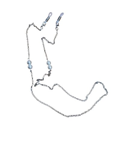 Hübsche Brillenkette aus Messing mit Perlen und Schlaufenringe in Silber