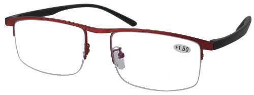 Schicke Fertig-Lesebrille Kjel in Rot mit Blaulichtschutz und dezentem Halbrand-Design