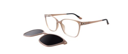 Schöne Kunststoff - Brillenfassung 64 - 253403 von BRAUNWARTH mit polarisierendem Sonnenclip in Beige