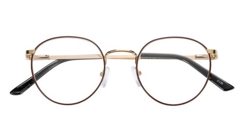 Vintage Lesebrille BEVERLY - Runde Metall-Fassung in Braun-Gold inkl. Einsteckbeutel