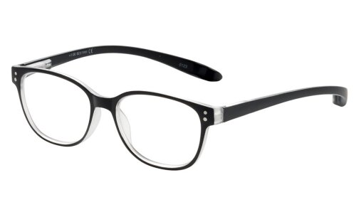 Kunststofflesebrille "Juno" mit Federscharnier in Schwarz und farblich passendem Etui
