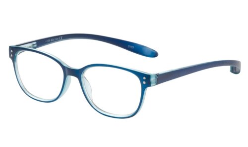Kunststofflesebrille "Juno" mit Federscharnier in Blau und farblich passendem Etui