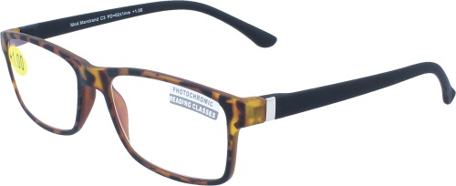 Schlichte Kunststoffbrille mit selbsttönenden, entspiegelten Gläsern in Havanna