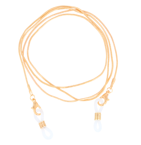 Zeitlose Brillenkette aus Messing mit Silikonschlaufen und Karabiner in Gold