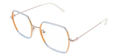 Heyelander Chloe Ice Blue meets Peach- H9301 Unisex Hexagon Metallbrille in Eisblau-Pfirsich
