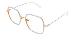 Heyelander Chloe Ice Blue meets Peach- H9301 Unisex Hexagon Metallbrille in Eisblau-Pfirsich