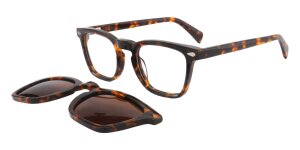 Heyelander  - Minimalistische Acetatbrille mit praktischem Sonnenclip in Braun