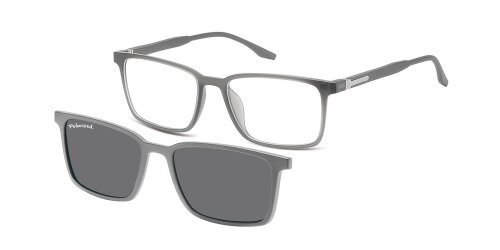 Graue Komplettbrille SVEN aus TR90-Material wahlweise mit Sonnen-Clip und individueller Sehstärke