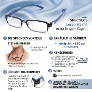 SPECNECS Lesebrille mit Federscharnier und extra langen Bügeln in Blau-Marmoriert