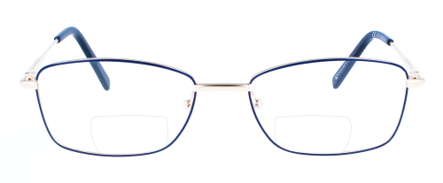 Elegante Bifokalbrille Fenja mit Federscharnier für komfortables Sehen in Roségold/Blau