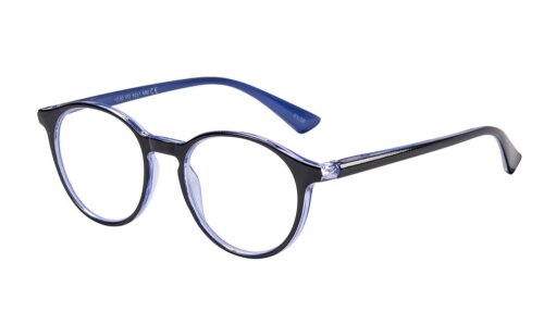 Schwarz/Blaue Kunststofflesebrille "Belmont" mit Federscharnier und farblich passendem Etui