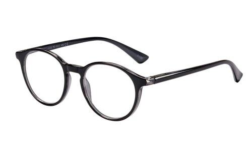 Schwarz/Graue Kunststofflesebrille "Belmont" mit Federscharnier und farblich passendem Etui