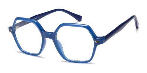 Moderne Brille "SUSI" Blau in sechseckiger Form mit individueller Verglasung