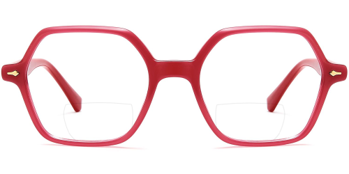 Zweistärkenbrille für Damen in Rot, sechseckiger Form, individuelle Verglasung
