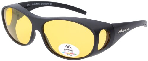 Montana polarisierende Sonnenbrille/Überbrille Havanna FO1I - schwarz matt + gelbe Gläser