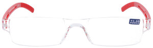 dezente Kunststofflesebrille / -hilfe "Joy" -  Randlos mit roten Bügelenden + 3,5