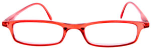 dezente, rote Lesehilfe /-brille im flachen Design aus Kunststoff