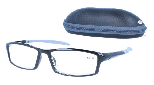 Moderne Lesebrille / -hilfe KAYA mit grauen Bügelenden und Brillenetui